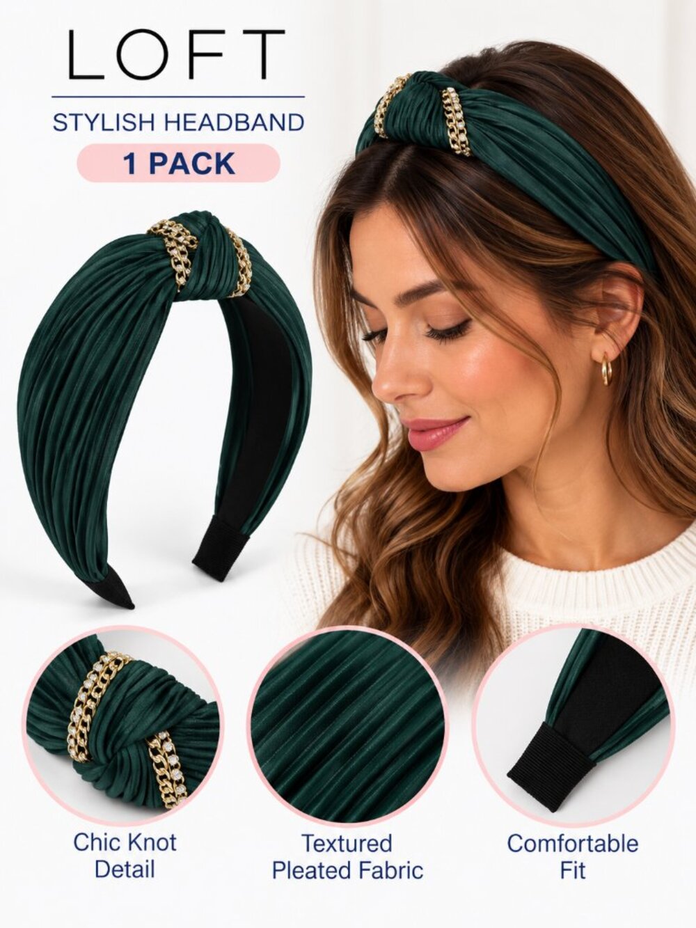 LOFT Textured Pleated Fabric Gold Tone Detail Hair Accessory 548907